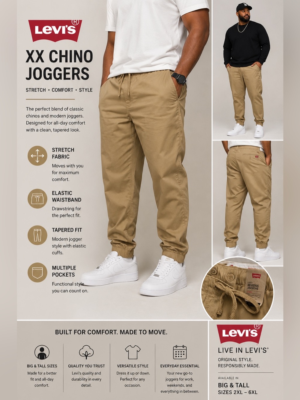 Levi's Khaki XX Chino Joggers 4XL